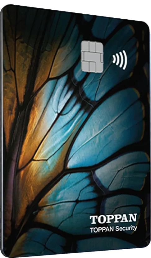 Blue TOPPAN Security physical payment card