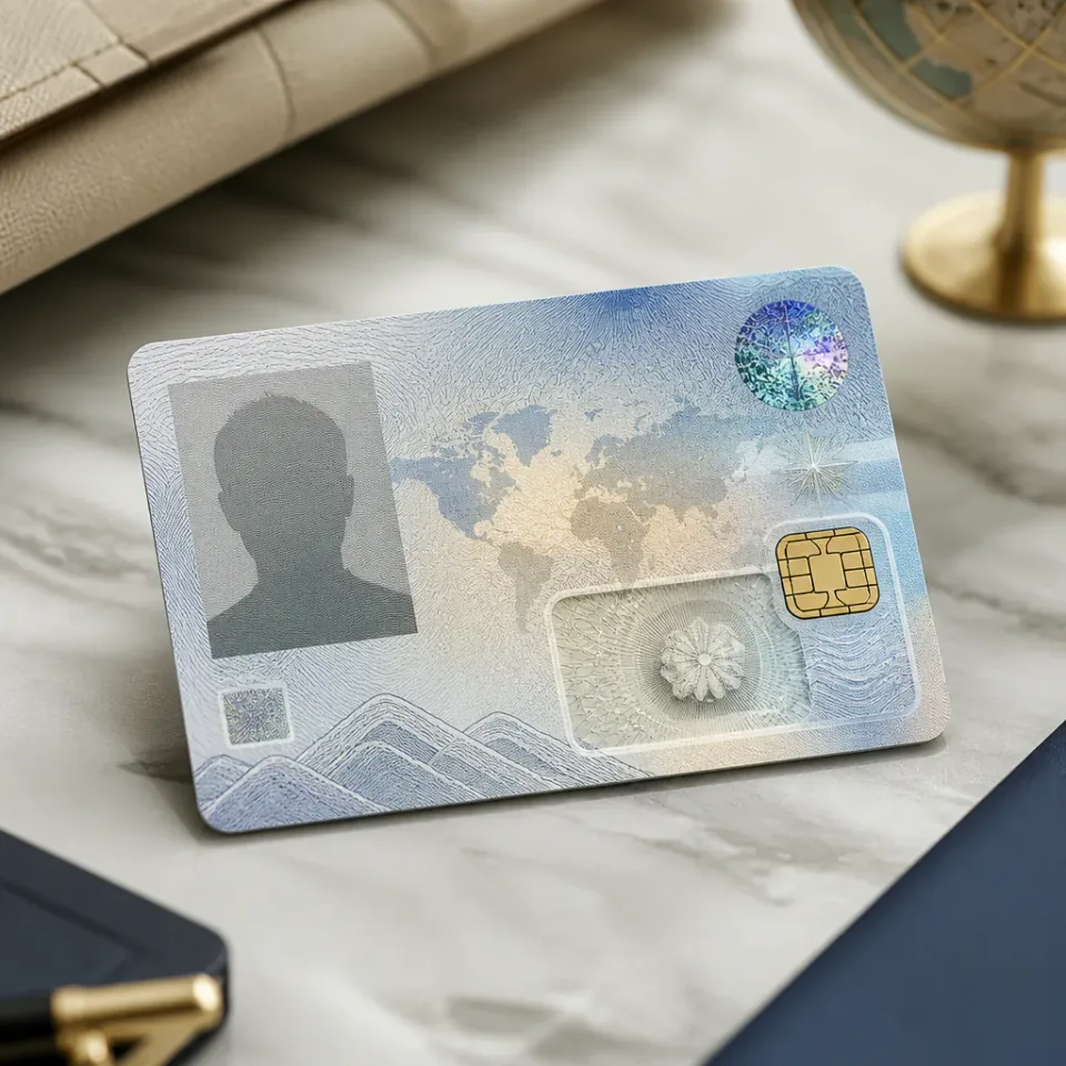 Card-format passport document with laser-engraved personalization