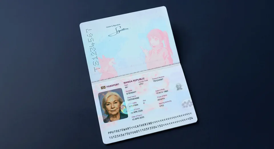 Polycarbonate passport data page with laser-engraved personalization