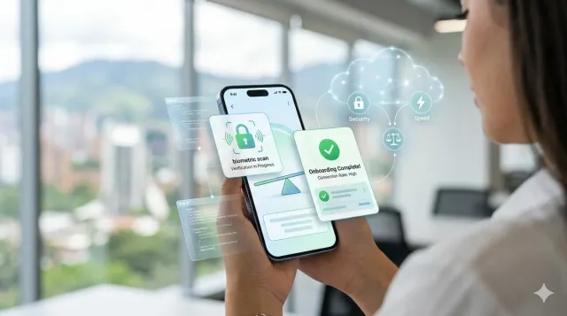Customer completing a secure digital enrollment on a mobile phone