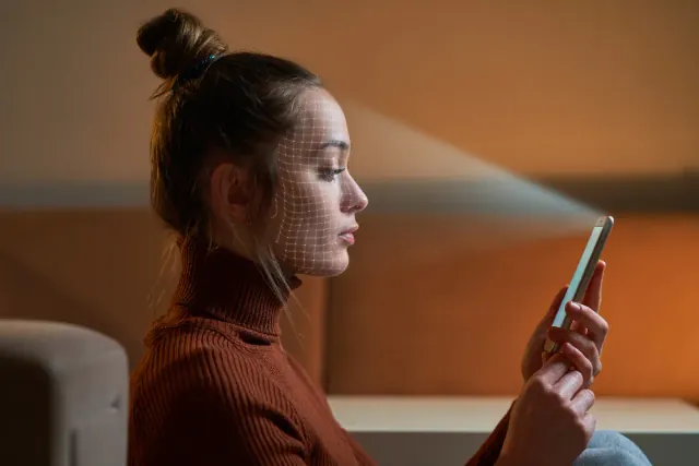 Customer completing a facial liveness check on a mobile phone