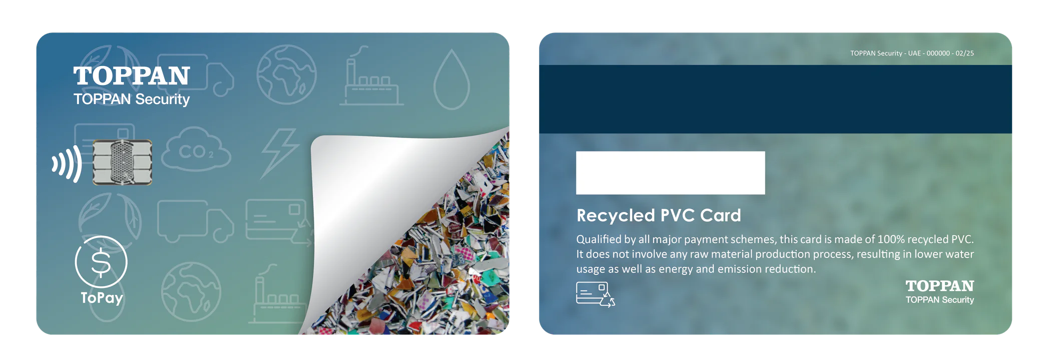 Front and back of the TOPPAN Security recycled PVC card